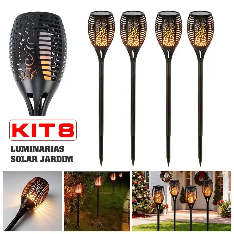 Set of 8 Solar Garden Stake Lights with Torch Effect for Outdoor Decoration