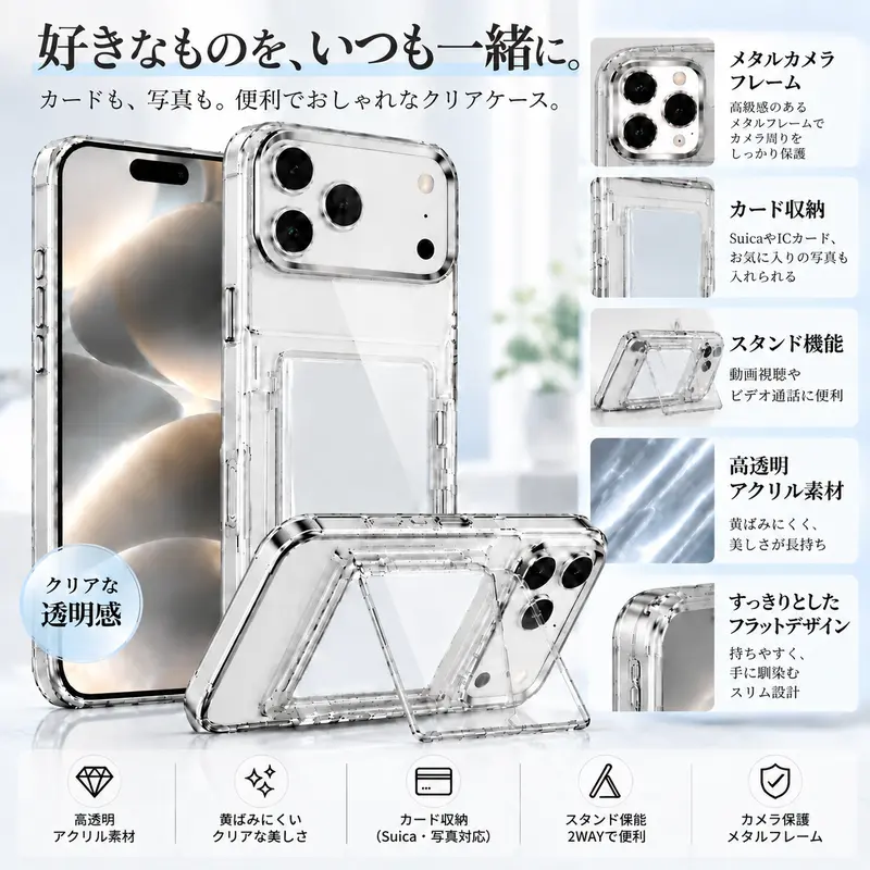 Clear Phone Case for Apple 18 Pro Max, with Stand and Flip Card; Luxury Protective Case for iPhone 17 Pro Max and iPhone 14
