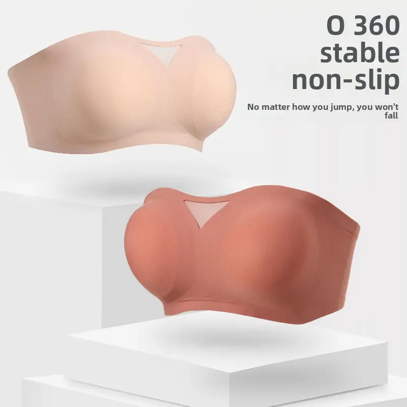 Skin-Friendly Strapless Half-Cup Push-Up Bra for Small Busts, Breathable Seamless Non-Slip Invisible Wrap Top with 360° Stable Design