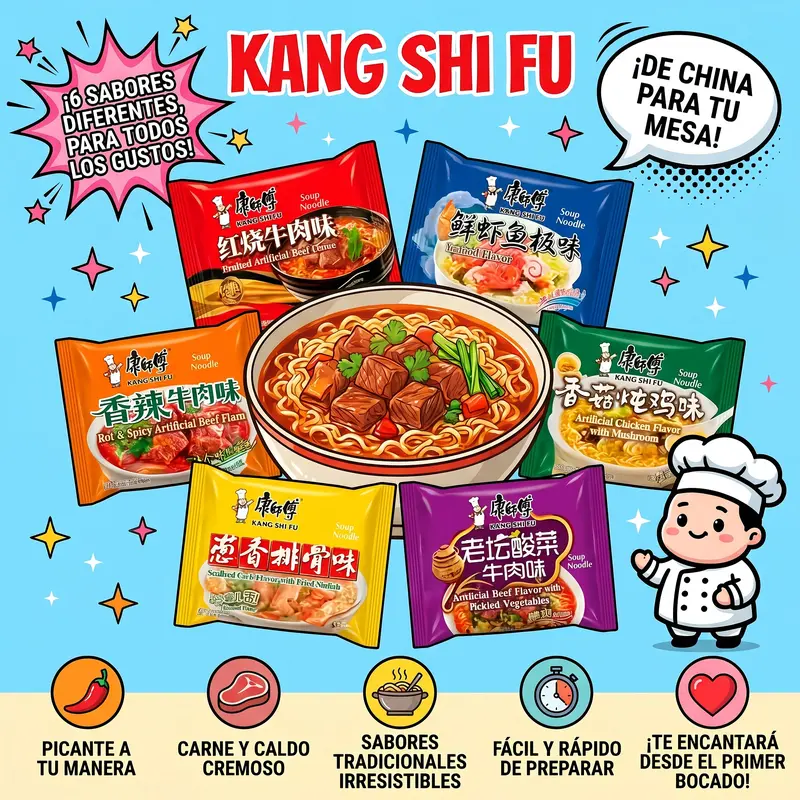 Nouilles instantanées Kangshifu, lot de 5 – 6 saveurs disponibles, dont bœuf épicé, poulet et fruits de mer