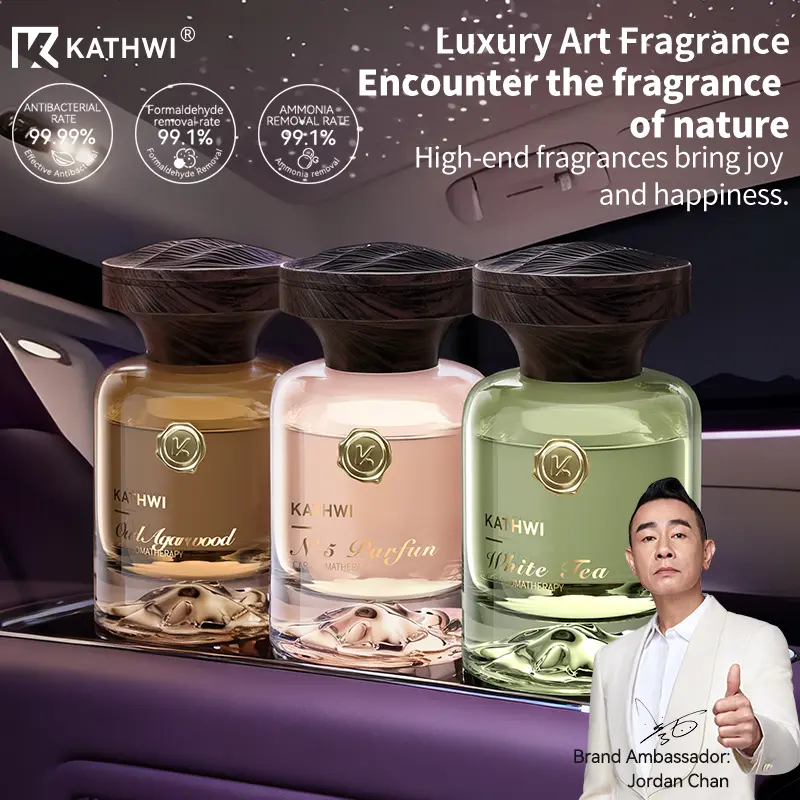 KATHWI Mountain Forest Autoduft, No. 5 White Tea, Qud Wood Balm – lang anhaltender, angenehmer Luxusduft fürs Auto, 120 ml