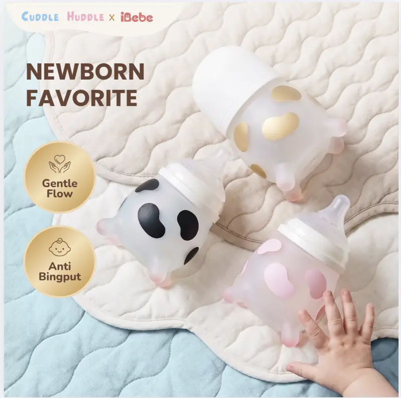 MooMoo ibebe Ultra DBF 20 4-in-1 Ultra-Soft Silicone Wide-Neck Baby Bottle, 150ml/240ml, Anti-Colic, BPA-Free, Shatter-Resistant, for Newborns and Babies 0, 3, 6 and 9 Months