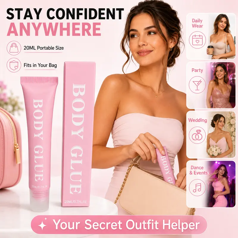 Body Adhesive Sweat & Water Resistant, Stain Free, Easy to Remove with Soap and Water, Perfect for Confidence and Security in Outfits
