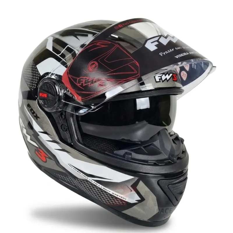 Helm FW3 GTX Fox dengan Pelindung Hidung, Kacamata Matahari Internal, dan Visor UV