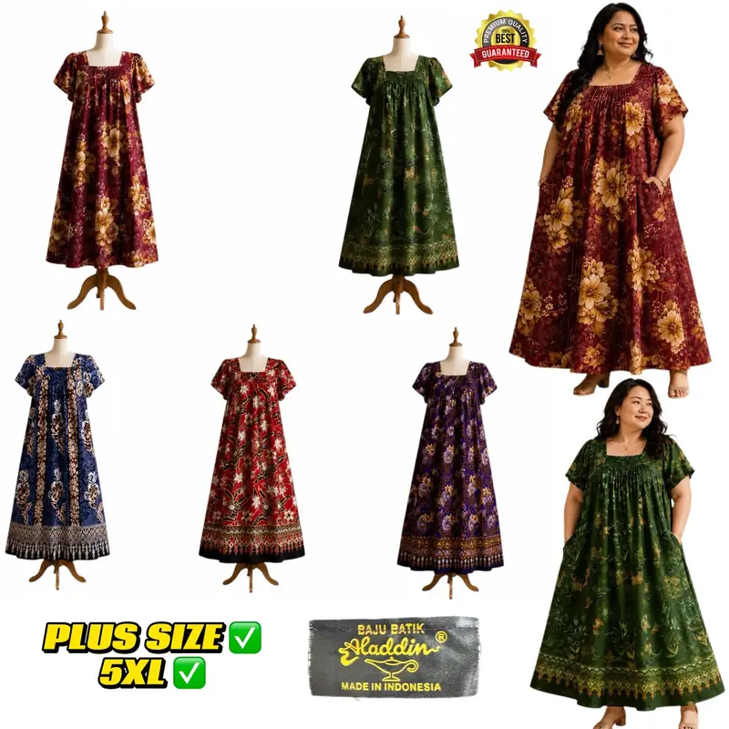 Baju Batik Dress 5XL Plus Size/Baju Batik Wanita Size Besar/Batik Indonesia Aladdin/Women Batik Dress Nighty Pajamas