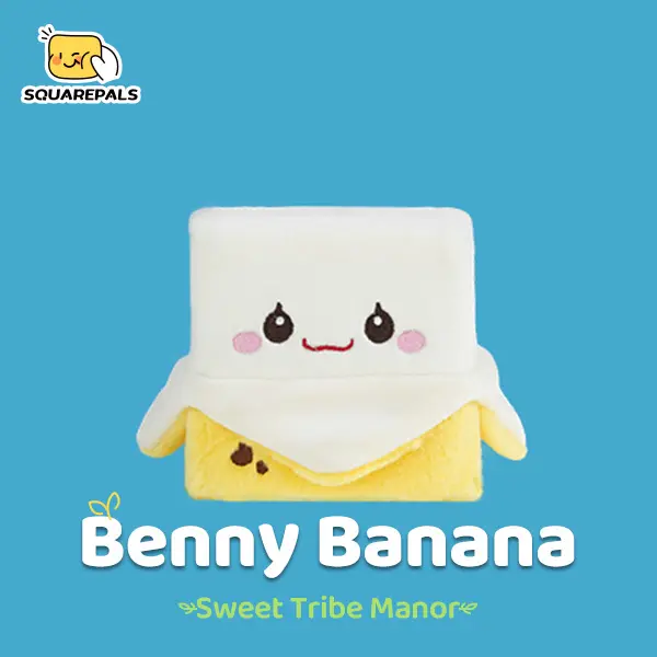 Squarepals Sweet Tribe Manor 7 cm square plush stress relief keychain and 10 cm premium square plush desk toy for stress relief