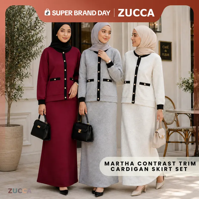 ZUCCA MARTHA 배색 트리밍 카디건·스커트 세트 MA227