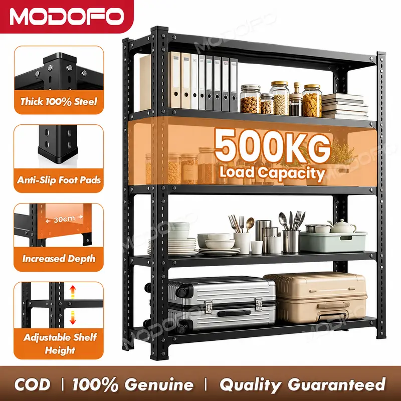 MODOFO Adjustable Heavy-Duty Steel Kitchen Storage Rack, 3/4/5 Tiers, 500KG Total Load, 30cm Deep