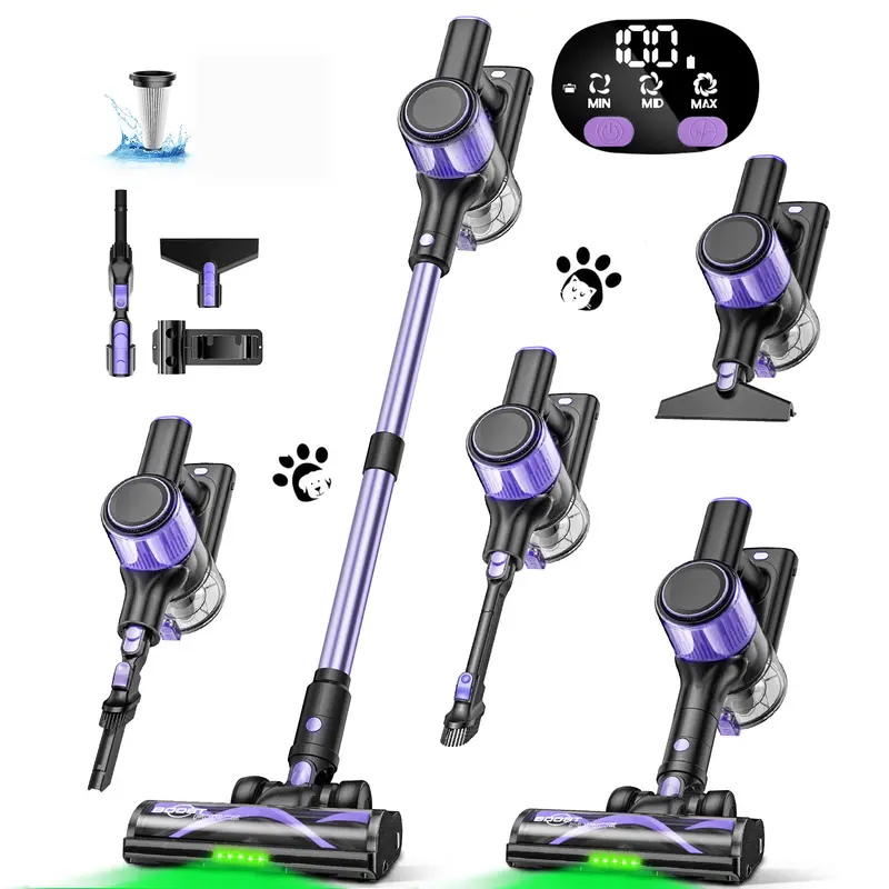 2026 Cordless Stick and Handheld Vacuum, 55000 Pa Suction, 55-Minute Runtime, Green LED Light, AI Detection, HEPA Filter, PSE Certified