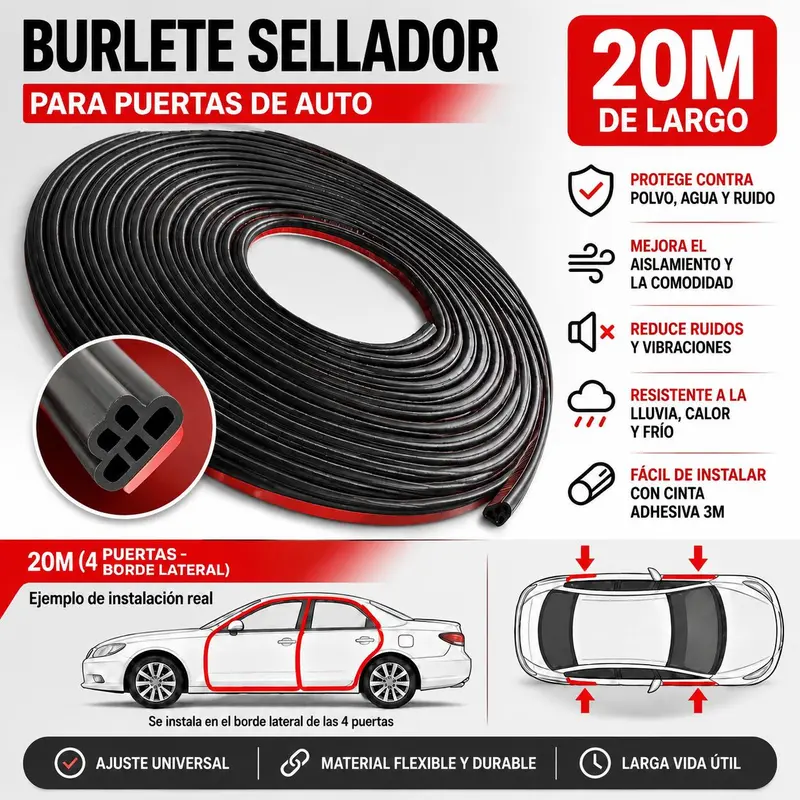 20 m Car Door Rubber Seal Strip, Flexible Waterproof Edge Trim for Impact and Sound Insulation
