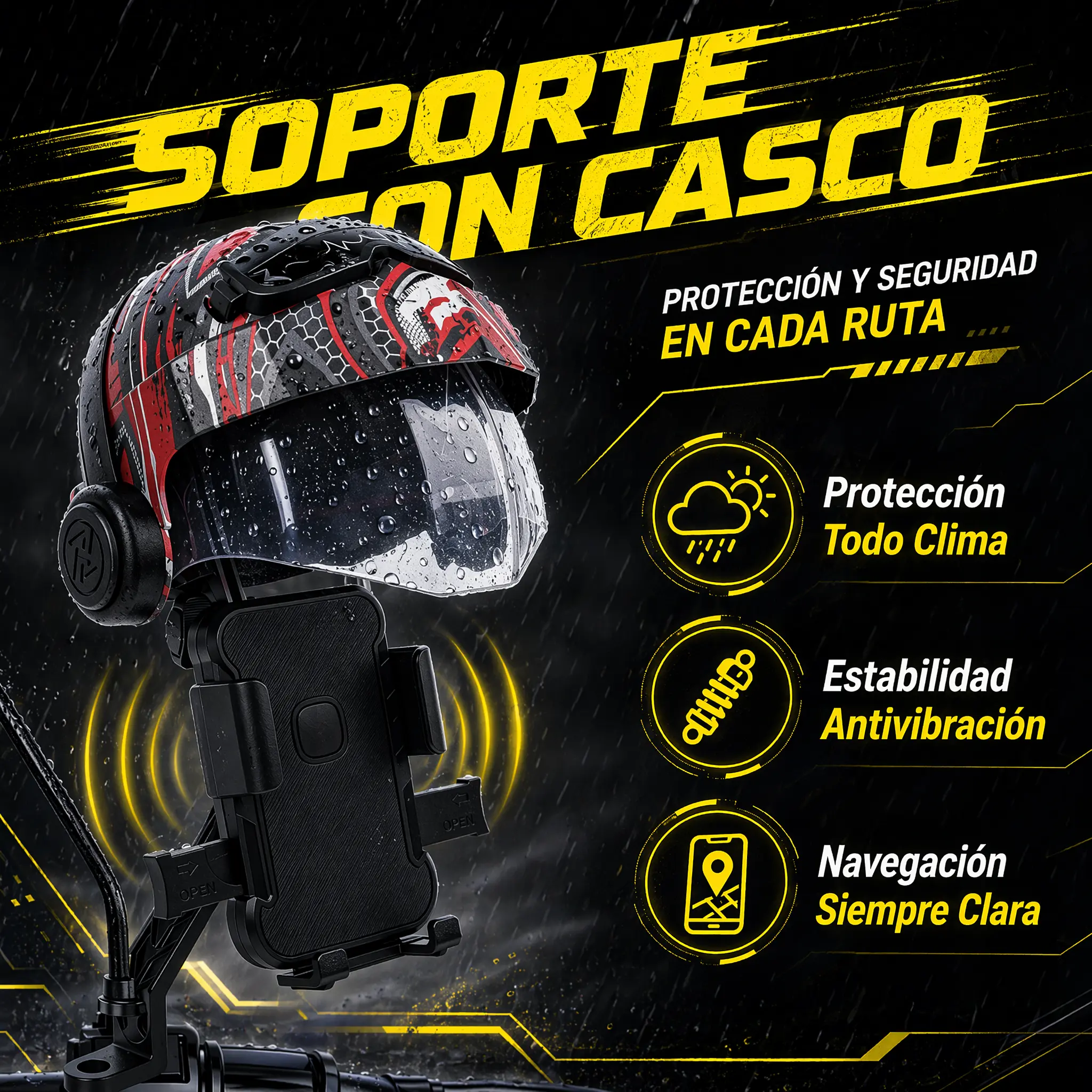 Soporte de Teléfono Casco para Moto/Electrobicicleta - Protección Todo Clima | Estabilidad Antivibración, Ideal para Commute Diario | Navegación Clara, Compatible con Móviles | Seguro y Práctico para Tus Desplazamientos Urbanos
