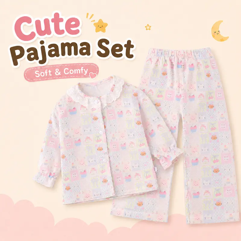 【buy 1 take 1】Cute Floral Kids Pajama Set Long Sleeve Lightweight Homewear Sleepwear for Girls 6 Sizes Available