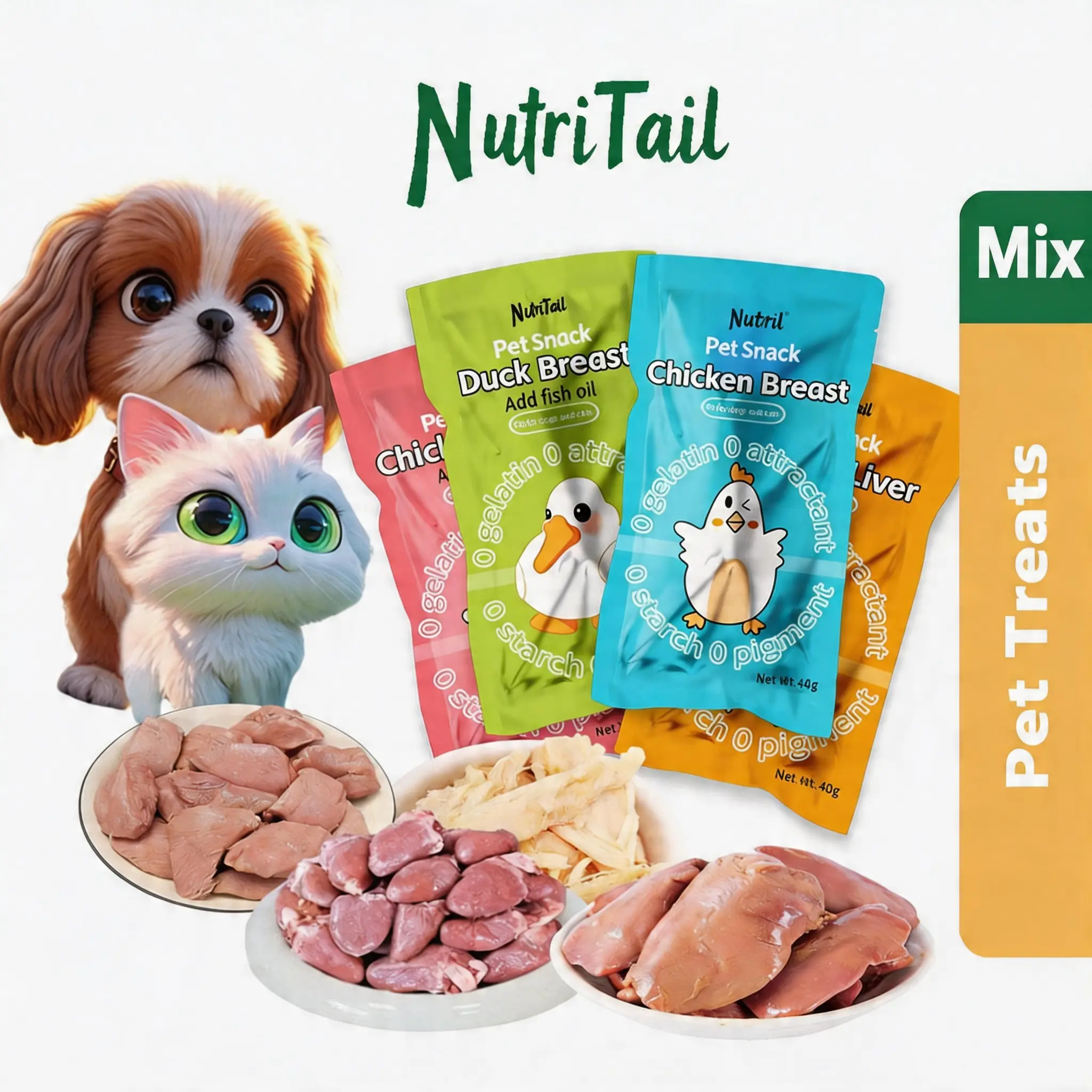 40 g de foie de poulet cuit, blanc de poulet et cœur cuit à la vapeur – friandises pour chiens et chats