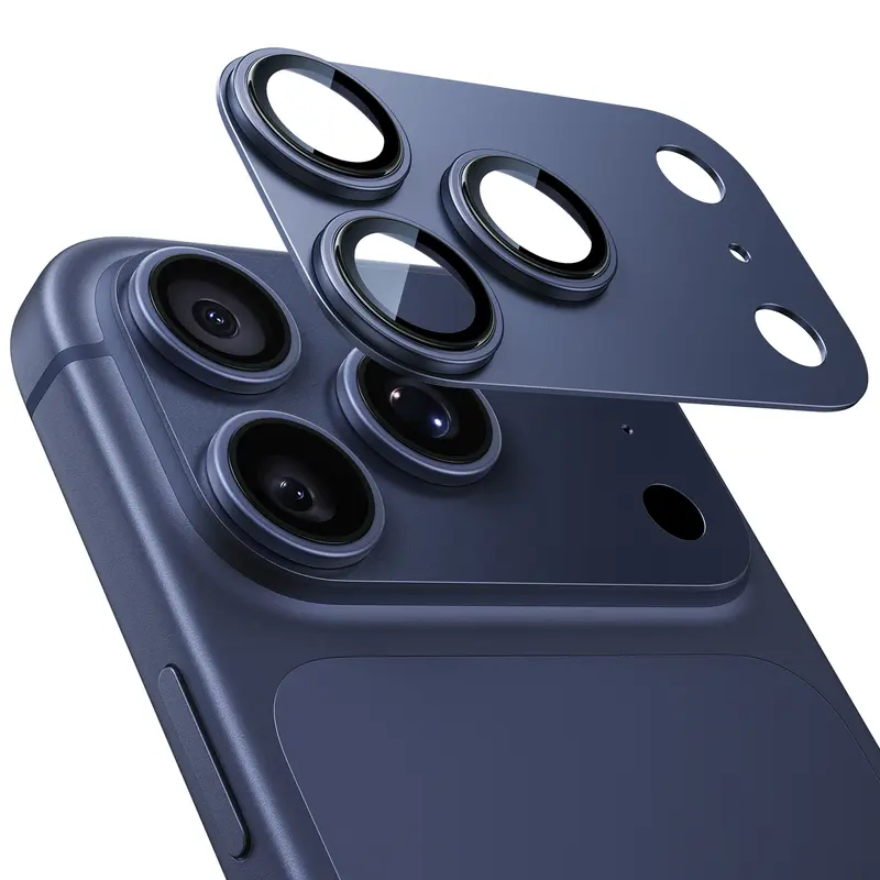 NIMASO 아이폰 카메라 렌즈 보호 필름 1매, iPhone 18 Pro / iPhone 18 Pro Max / iPhone 17 / iPhone 17 Pro / iPhone 17 Pro Max / iPhone 15 / iPhone 15 Pro / iPhone 15 Pro Max 호환, 알루미늄 합금 프레임·9H 강화유리, 전체 보호·충격 방지·초슬림, 블랙 테두리, 블루·오렌지·실버·블랙