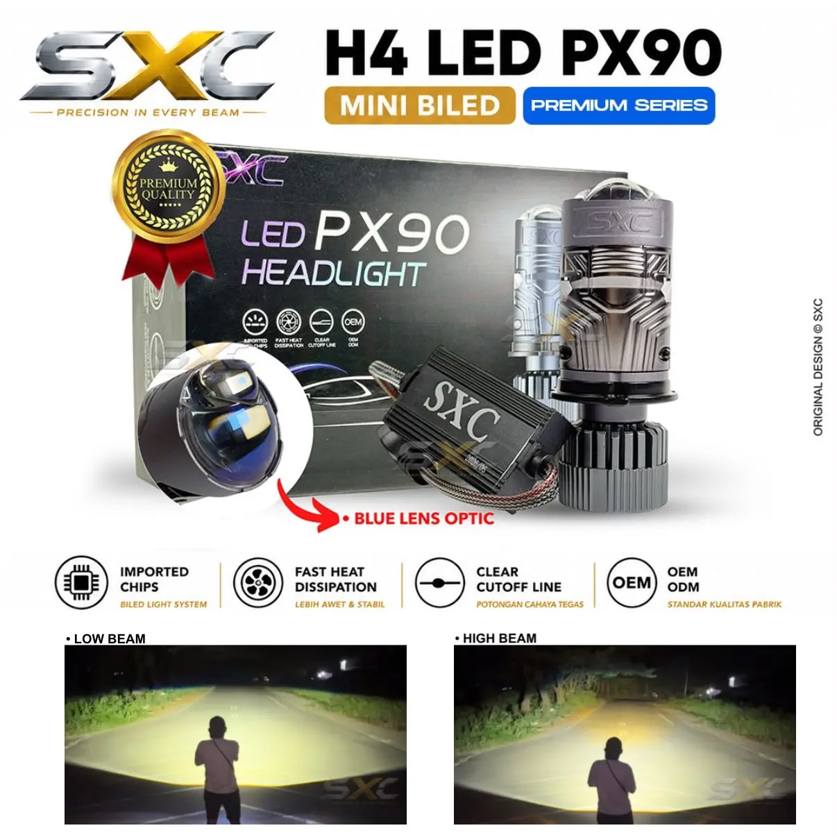 Bombilla principal SXC H4 PX90 de 65 W, serie prémium BlueLens para motocicleta y automóvil