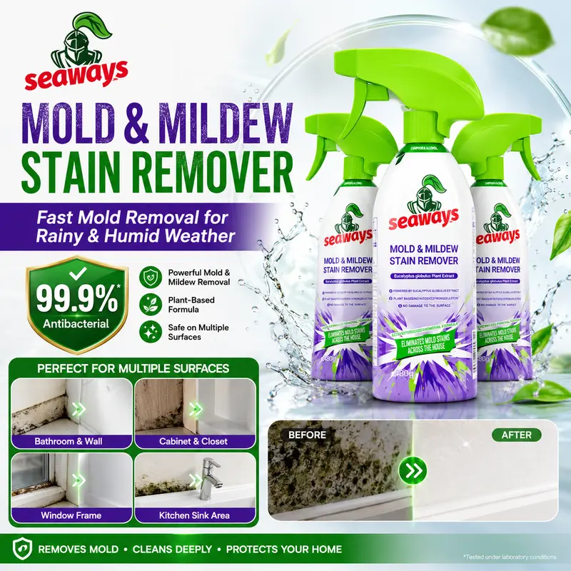 Seaways Mold and Mildew Stain Remover Spray, 480ml, Antibacterial Cleaner for Wood Floors, Sinks, Floors and Walls
