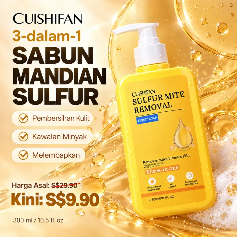 CUISHIFAN Sulfur Body Wash, 3-in-1 Shower Gel, Deep Cleansing, Antibacterial, Long-Lasting Fragrance, For Oily & Acne-Prone Skin