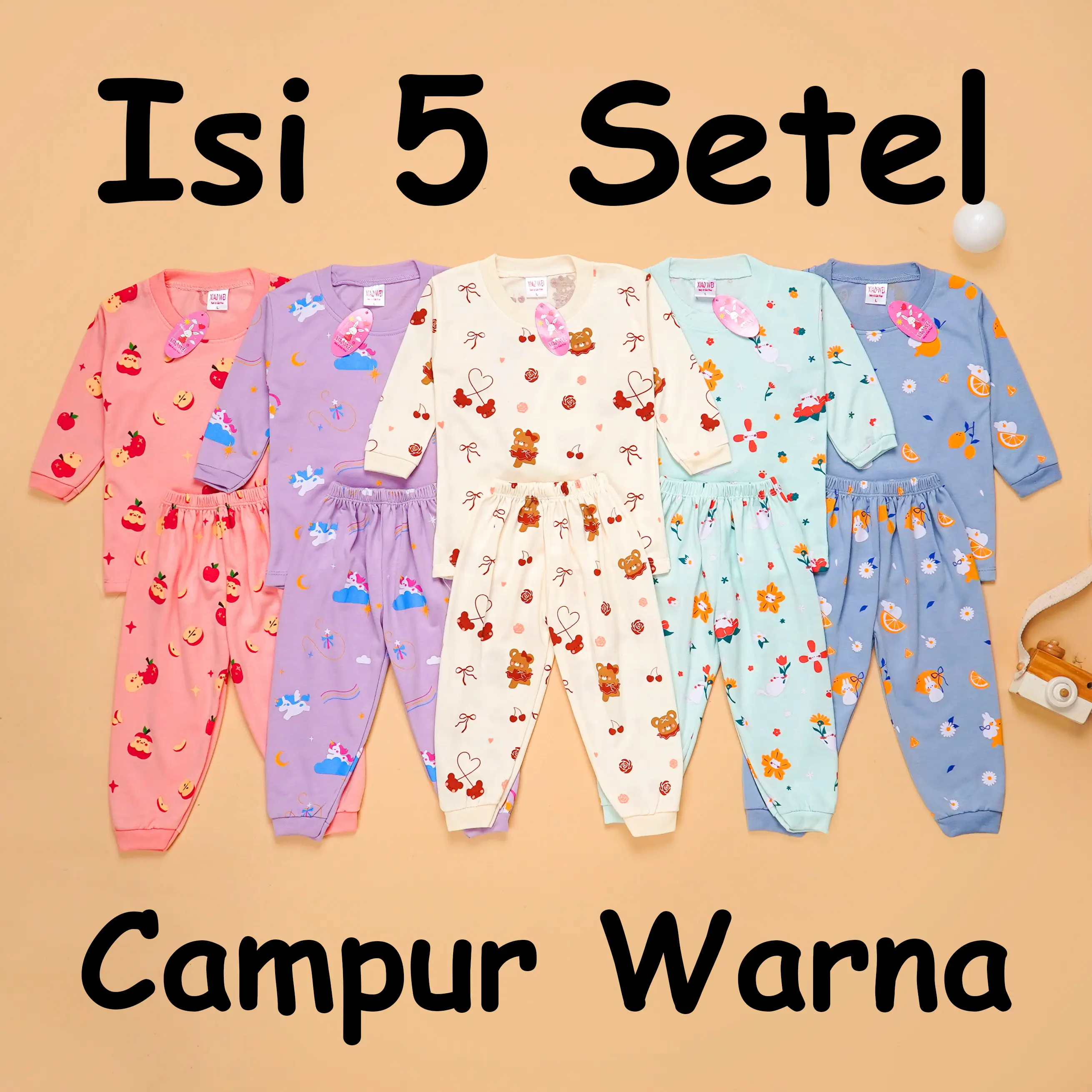 Xiao Wei Setelan Piyama Lula Anak dan Bayi Perempuan Isi 5 Setel, Usia 0–4 Tahun
