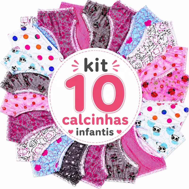 Girls' Printed Cotton Briefs with Elastic Waist, 10-Pack