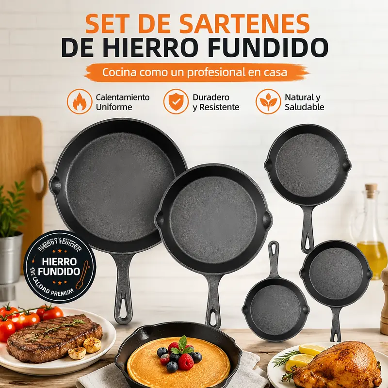 4/5-Piece Cast Iron Pot Set, 10/14/16/20/26cm, 5kg