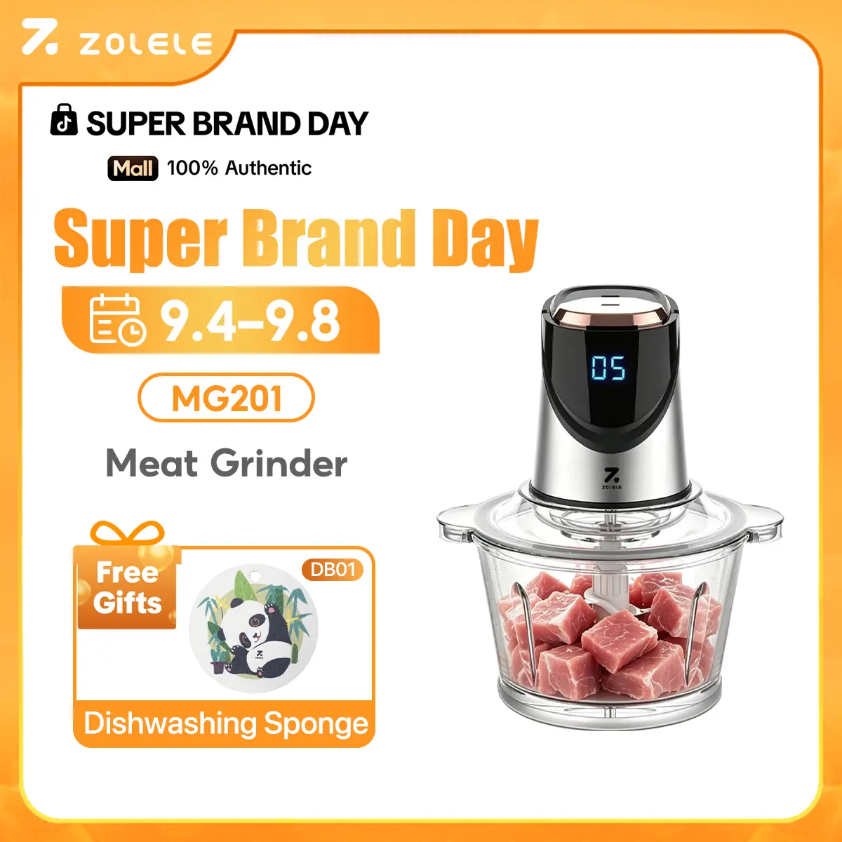 ZOLELE MG201 전기 가정용 고기 분쇄기 350W 고출력 2단 속도 조절 스테인리스 스틸 다지기 블렌더 푸드 프로세서