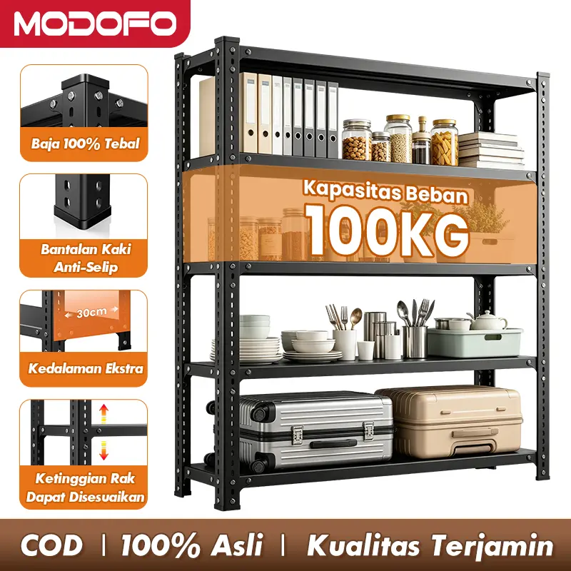 MODOFO 3–6-Tier Steel Storage Rack, 100kg Capacity, Rust-Resistant Organizer for Laundry, Bathroom and Balcony
