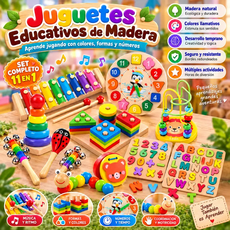 ISeguro, juego educativo multifuncional de madera para niños con juguetes musicales y bloques que fomenta intereses y el aprendizaje infantil