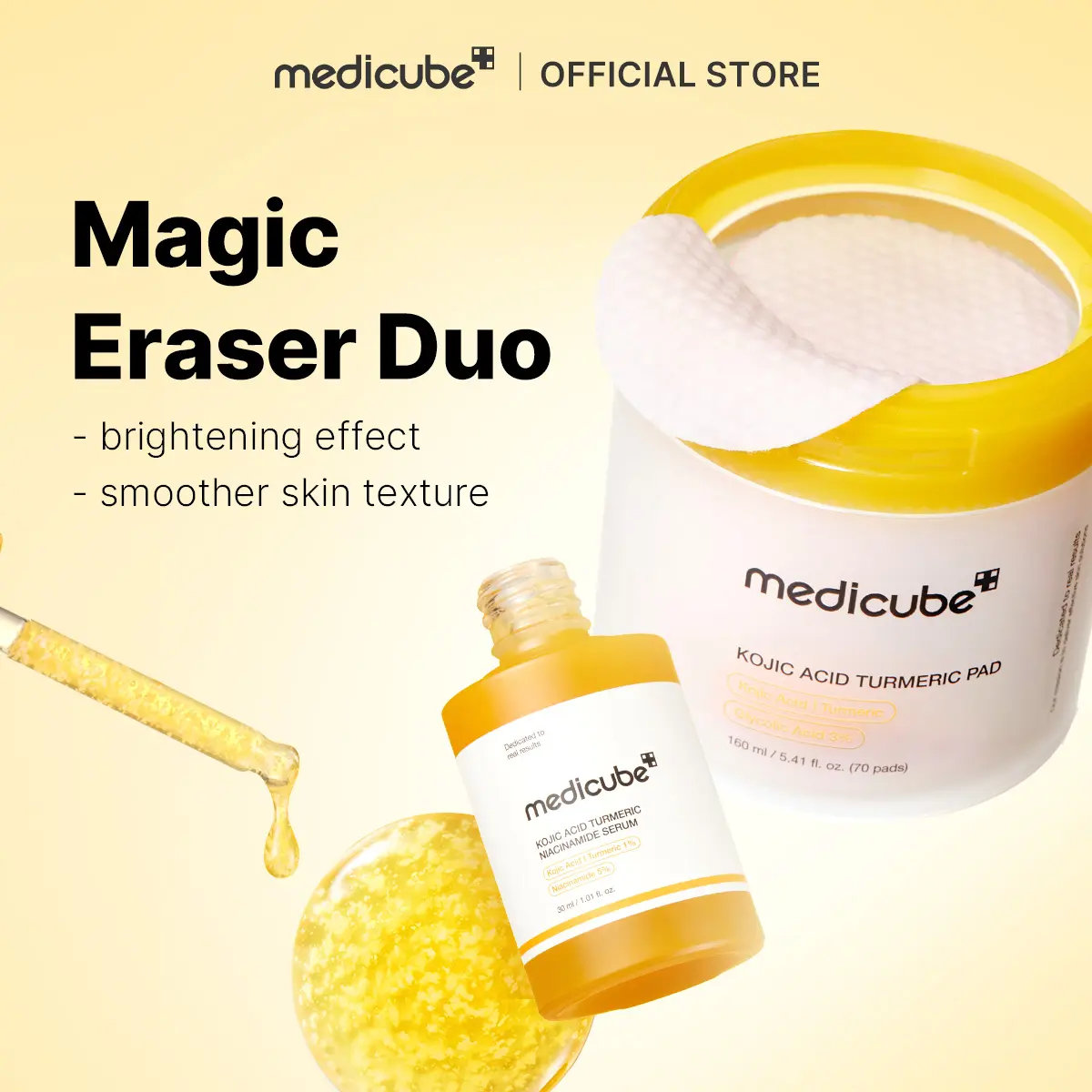 [medicube official]  Magic Eraser Duo (Kojic Acid Vita Turmeric Toner Pad + Serum)
