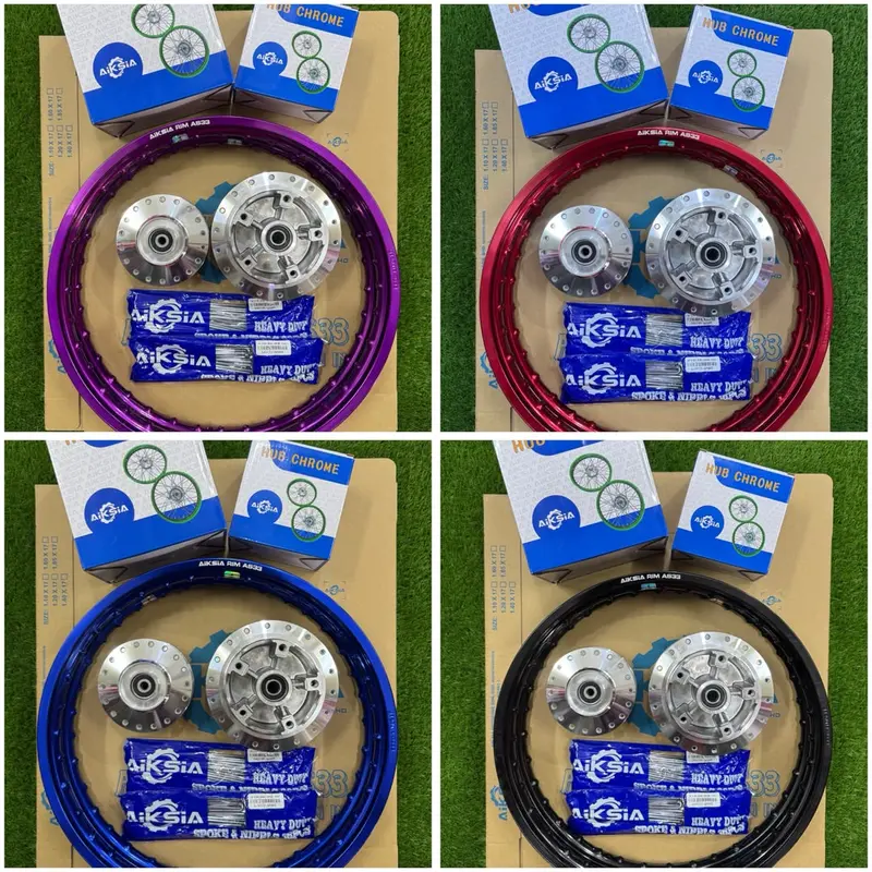 Kit de roda para moto AIKSIA AS33: aro de liga 1.40X17 / 1.60X17 / 1.60X18, cubo cromado e raios AS33 (não montado)