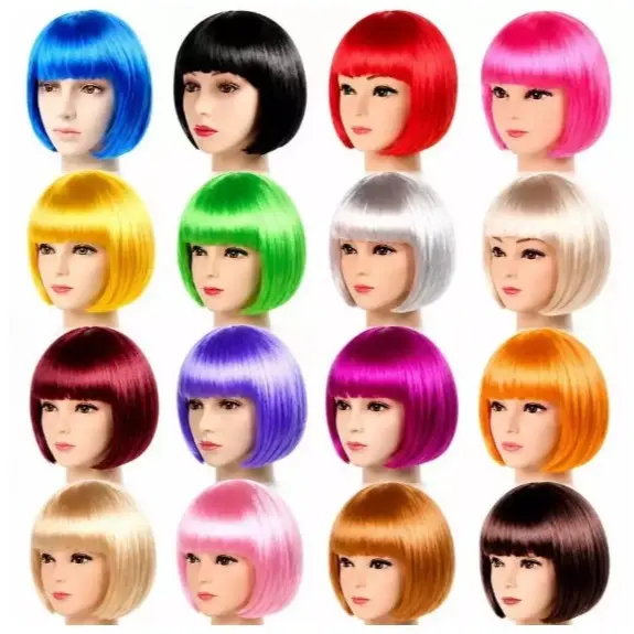 Wig Warna-warni Wanita untuk Kostum Kreatif, Karnaval, Cosplay, Bloquinho, Rambut Unik, dan Halloween