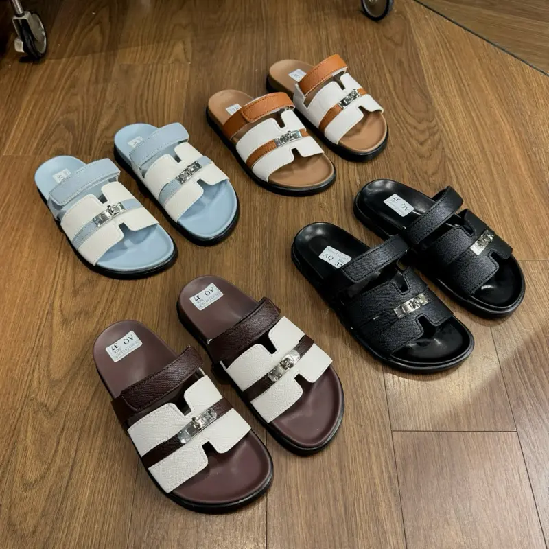 2026 Textured-Leather Hook-and-Loop Sandals, Sizes 35-40, Size Down 1