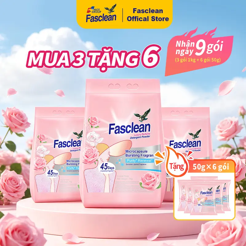 Fasclean Premium Laundry Detergent Powder, 1 kg, with Long-Lasting Fragrance, Deodorising and Antibacterial Properties