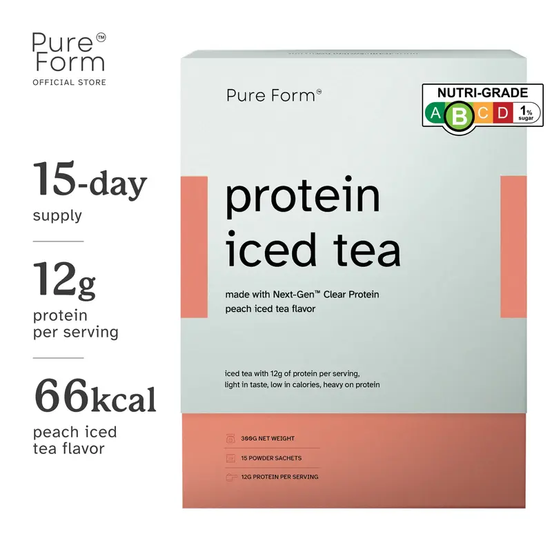 Pure Form Protein Iced Tea, Peach Flavour, 12g Clear Whey and Collagen Protein Drink, Low Calorie