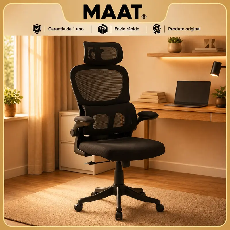 Cadeira de escritório presidente ergonômica para home office, com apoio lombar regulável