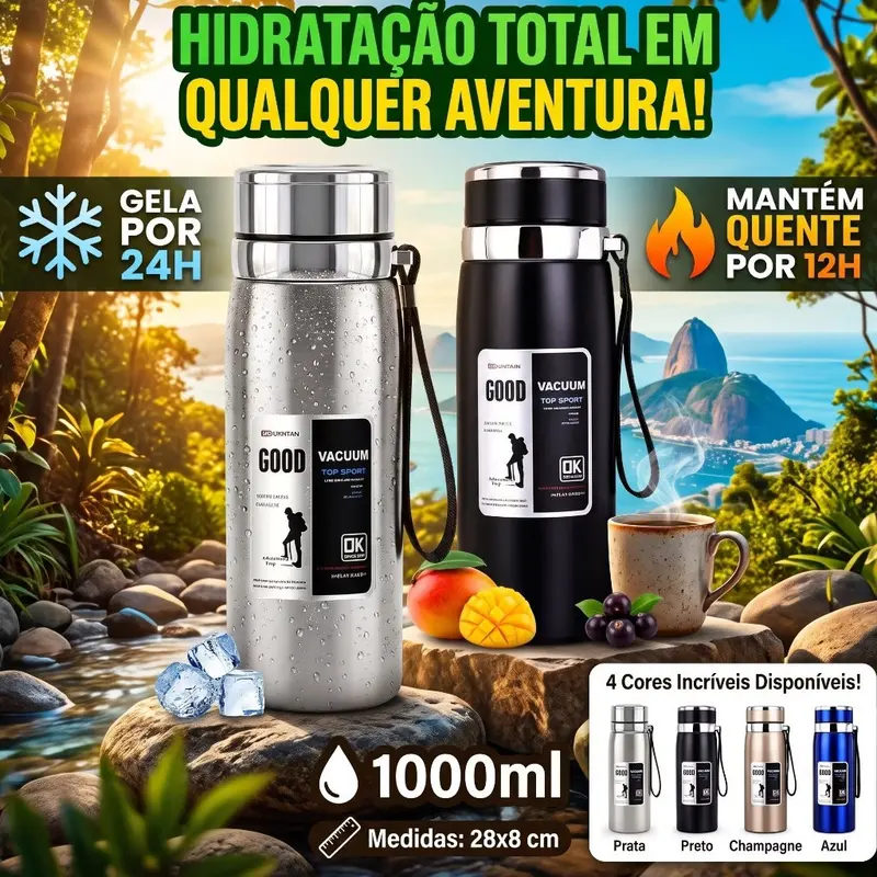 Garrafa térmica de aço inoxidável de 1000/800 mililitros com filtro, refrigeração por 24 horas/isolamento térmico por 12 horas
