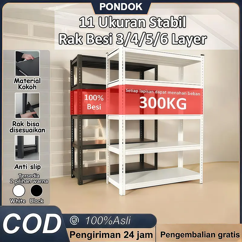 Multipurpose Slotted-Angle Bolt-Together Metal Shelving, 3/4/5/6 Tiers, Heavy-Duty Storage and Display Rack