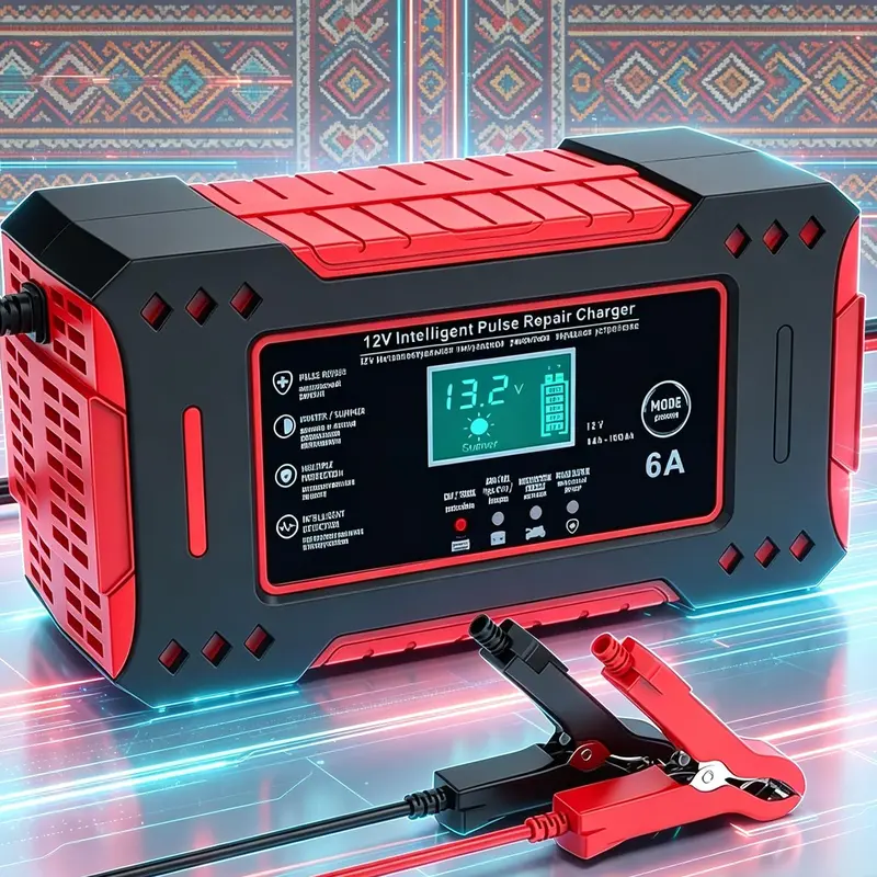 Pengisi Daya Aki Mobil Pintar 12V 6A dengan Pemeliharaan Otomatis dan Layar LCD untuk Mobil dan Motor