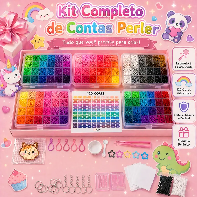 Kit complet de 14 000 perles à repasser Perler Beads, 120 couleurs vives, 2,6 mm, loisir créatif éducatif DIY Pixel Art Hama Beads pour filles et garçons