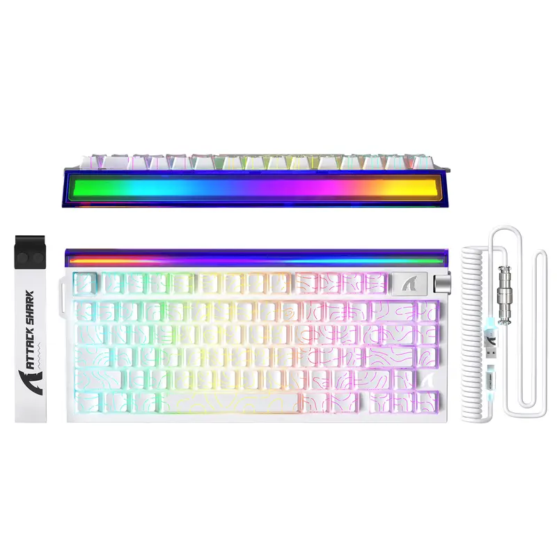 Teclado RGB para jogos ATTACK SHARK R85 HE com fio, gatilho rápido, lightbox personalizável, taxa de polling de 8 kHz, precisão de resposta de 0,005 mm, latência de 0,08 ms, efeito Hall, interruptor magnético e driver para PC