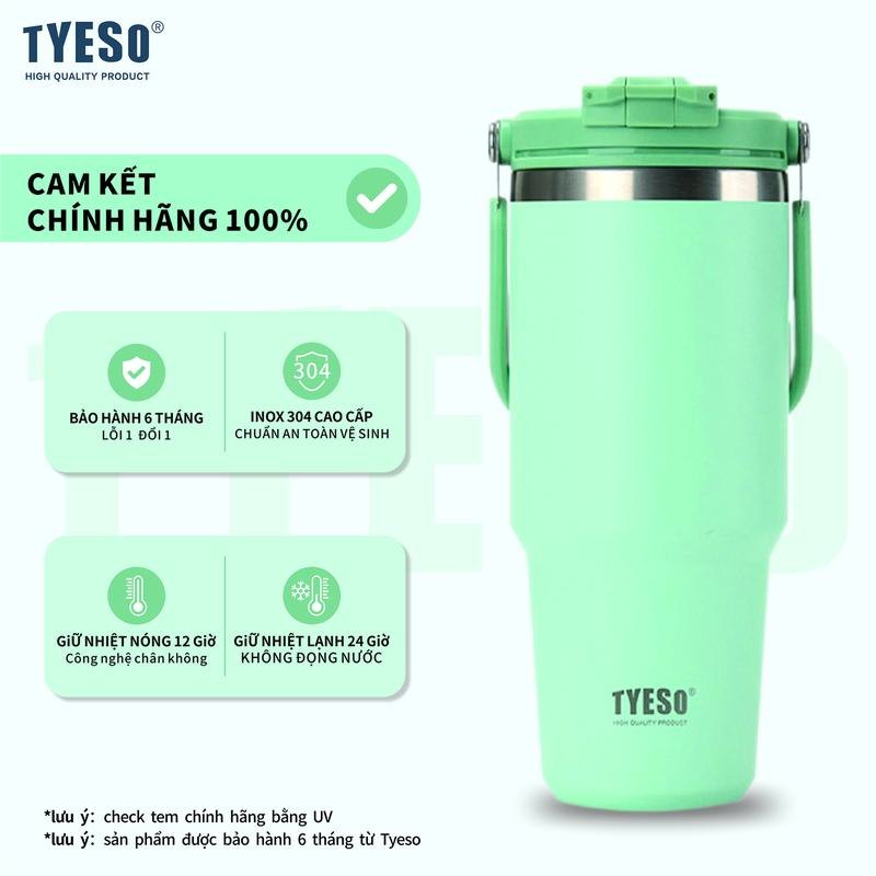 Authentic TYESO Insulated Tumbler with Ergonomic Handle, Straw, 304 Stainless Steel and Spill-Resistant Design, 750ml/900ml/1050ml/1200ml