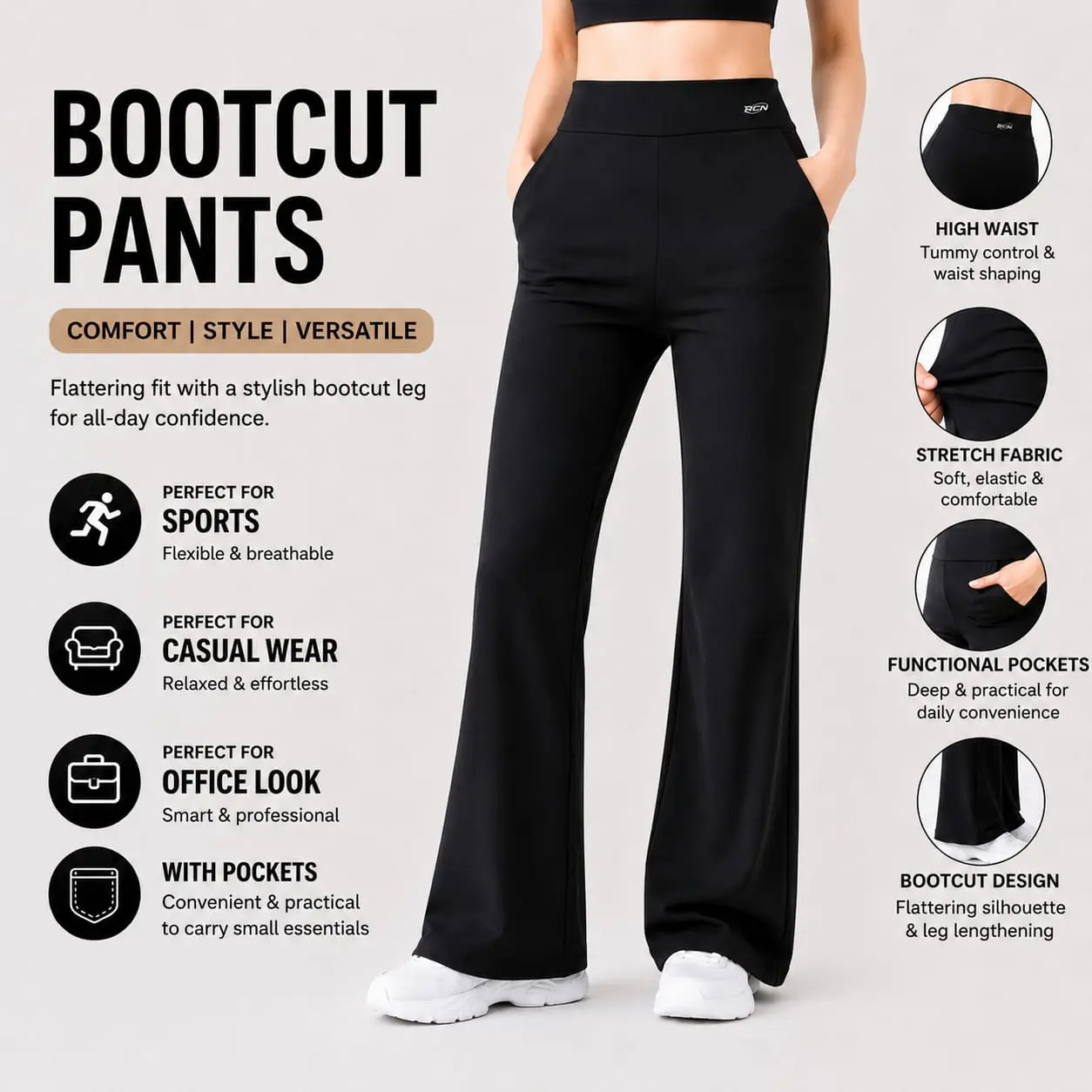 YGP001 Seluar Panjang Wanita Bootcut Kain Memeri Sukan Santai Kapas Wide-Leg Comfortable Long Trousers Women Leisure Sport Loose Casual Pants  Yoga Pants Seluar Slack Office Casual Pats