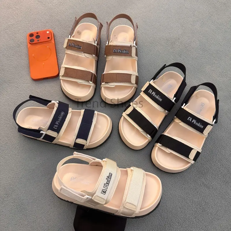 HS05 女学生5cm厚底凉鞋，皮质拼织带鞋面，易穿百搭