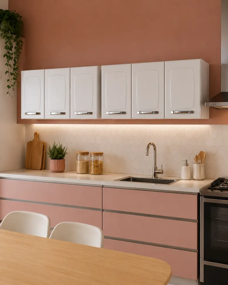 Kit de gabinetes aéreos de cocina Itatiaia Rose blancos de acero, 210 cm, 6 puertas