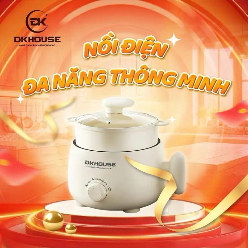 DKHOUSE Nồi Điện 1.8L Đa Năng, Nồi Cơm, Nồi Áp Suất Nấu Các Món, Tặng Vỉ Hấp