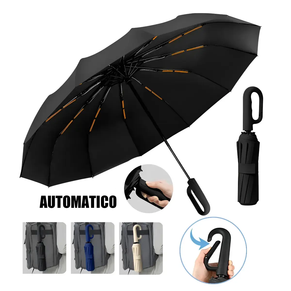 Extra-Large 106 cm Reinforced Automatic Umbrella with Buckle, Wind-Resistant, Anti-UV and Water-Resistant for Women and Men