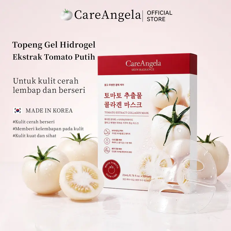 CareAngela Tomato Collagen Brightening Hydrogel Mask, 5 Sheets per Box