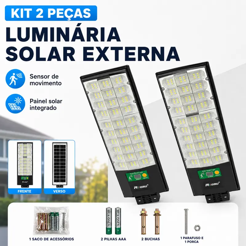 RUOMU Set of 2 Outdoor Solar Lights, 2000W, 360 LEDs, Motion Sensor, IP67, 6000mAh Battery and Remote Control