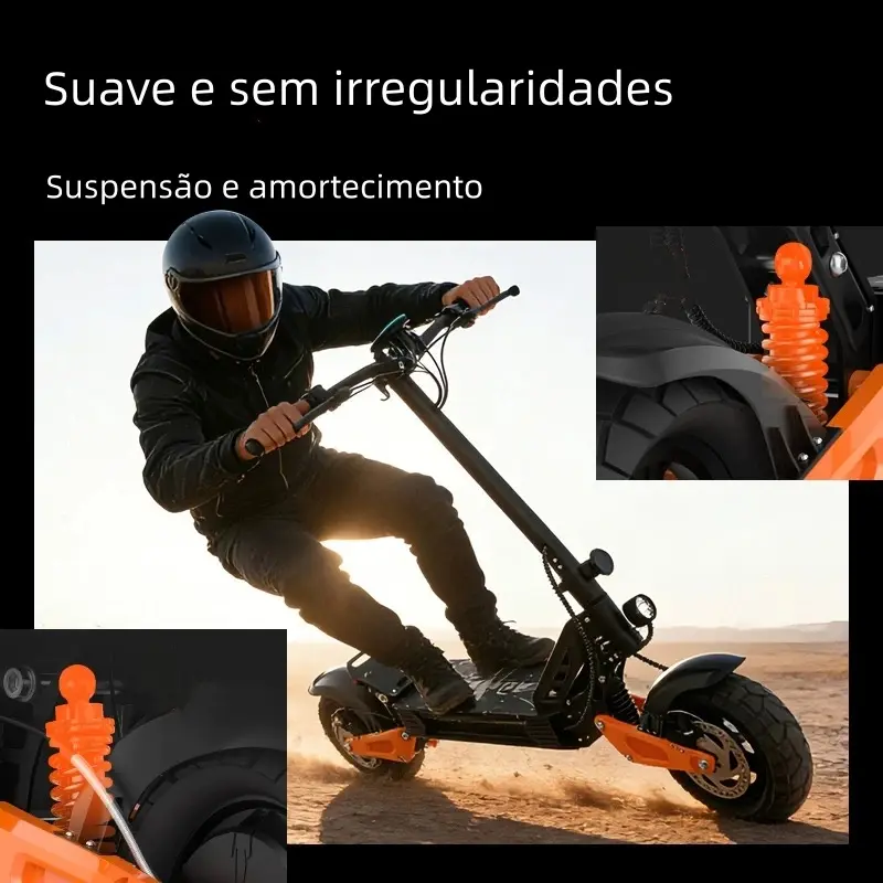 Patinete elétrico adulto T12 e T13 (1000 W, 48 V, 13 Ah, com assento e função ) - Combinação de cores preto/amarelo e laranja/preto, freios a disco duplos com amortecimento. Assentos e mochilas