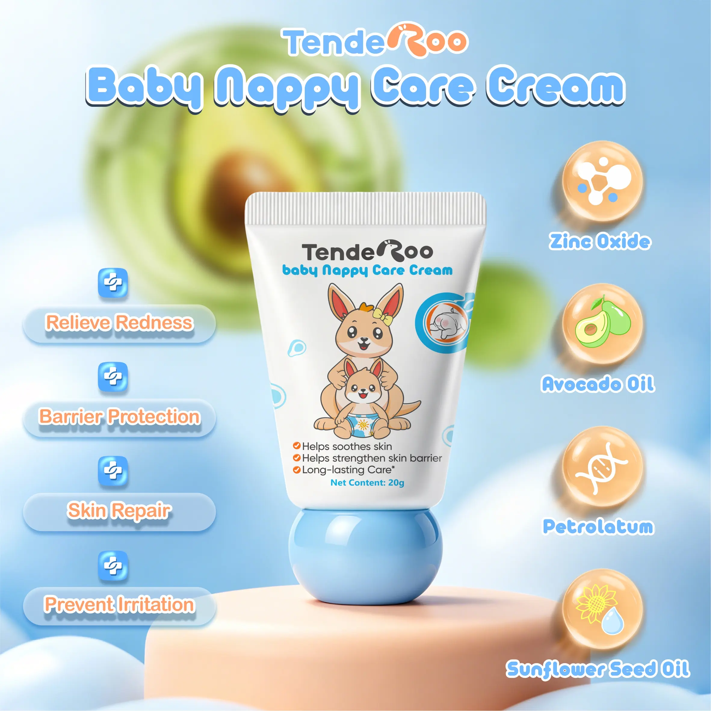 Tenderoo 베이비 기저귀 발진 크림, 보습·진정·피부 장벽 강화 케어