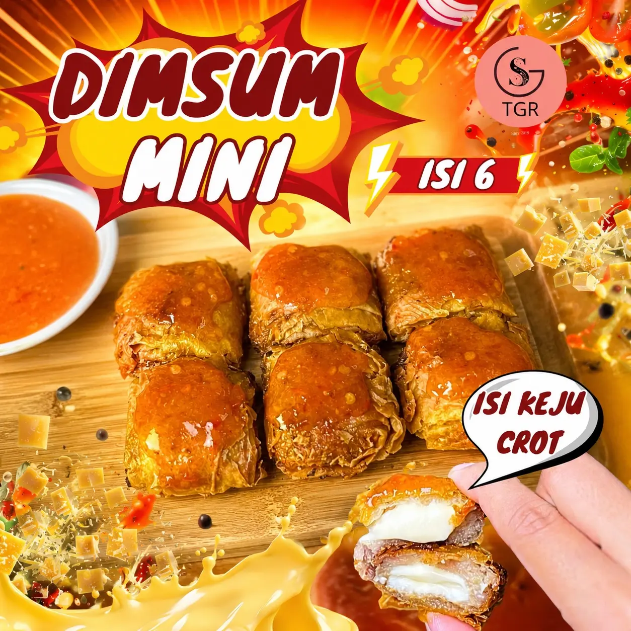 Mini Cheese Dimsum, Pack of 6, with Spicy Chilli Sauce, Frozen Chicken Snack